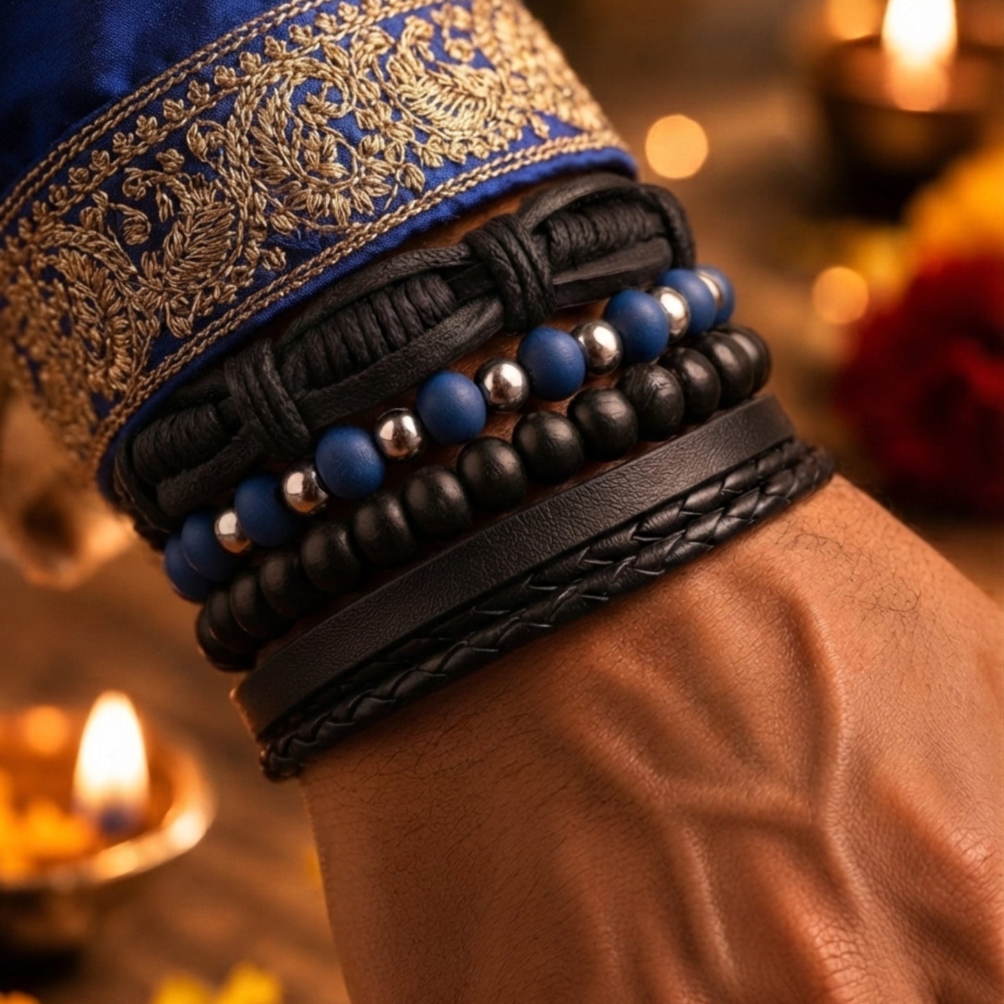THE MEN THING The Perfect Rakhi Gift For Every Brother – TWILIGHT FORGE Premium Leather Bracelet With Timeless Style (8 Inch)