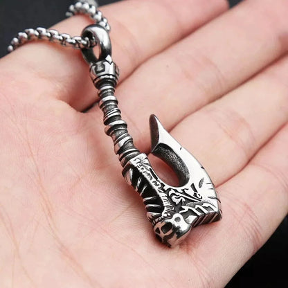 THE MEN THING Alloy Battle Axe Pendant with Pure Stainless Steel 24inch Chain for Men, European trending Style - Round Box Chain & Pendant for Men & Boy