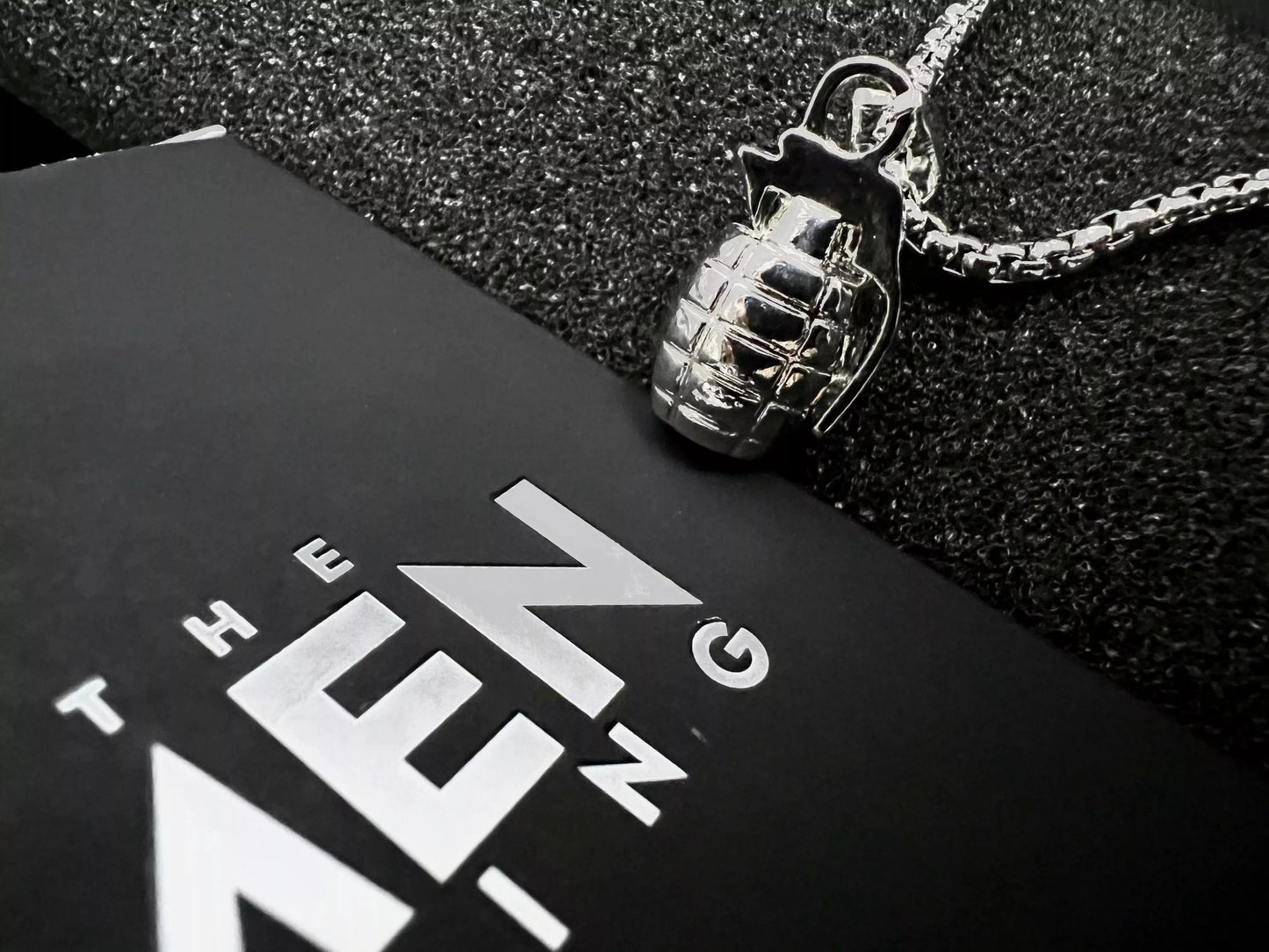 THE MEN THING Alloy Grenade Pendant with Pure Stainless Steel 24inch Chain for Men, American trending Style - Round Box Chain & Pendant for Men & Boy