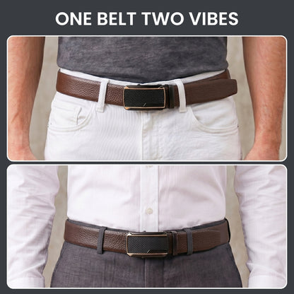 Mens Genuine Leather Belt | 2 in 1 Reversible (Brown & Black) (1 Pc.) - LUXORIC