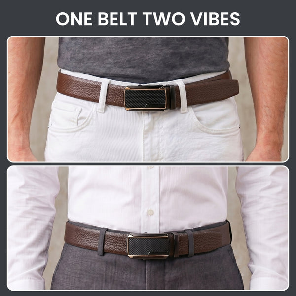 Mens Genuine Leather Belt | 2 in 1 Reversible (Brown & Black) (1 Pc.) - LUXORIC