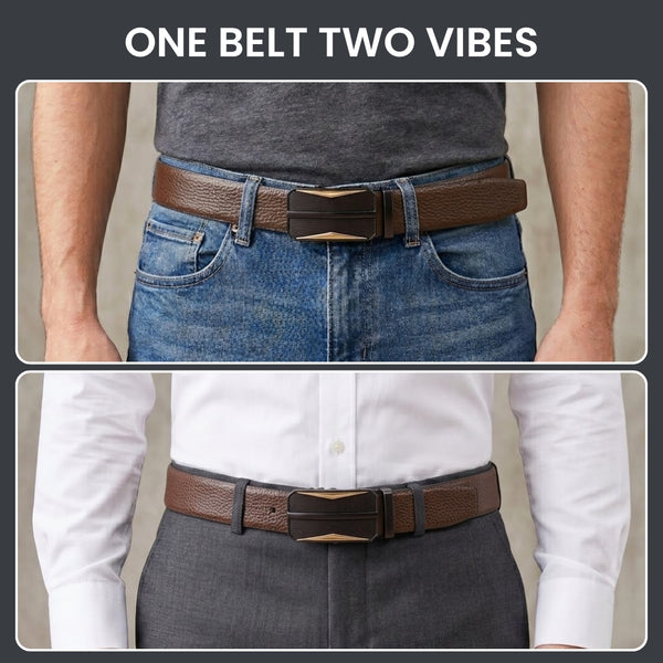 Mens Genuine Leather Belt | 2 in 1 Reversible (Brown & Black) (1 Pc.) - LUXORIC