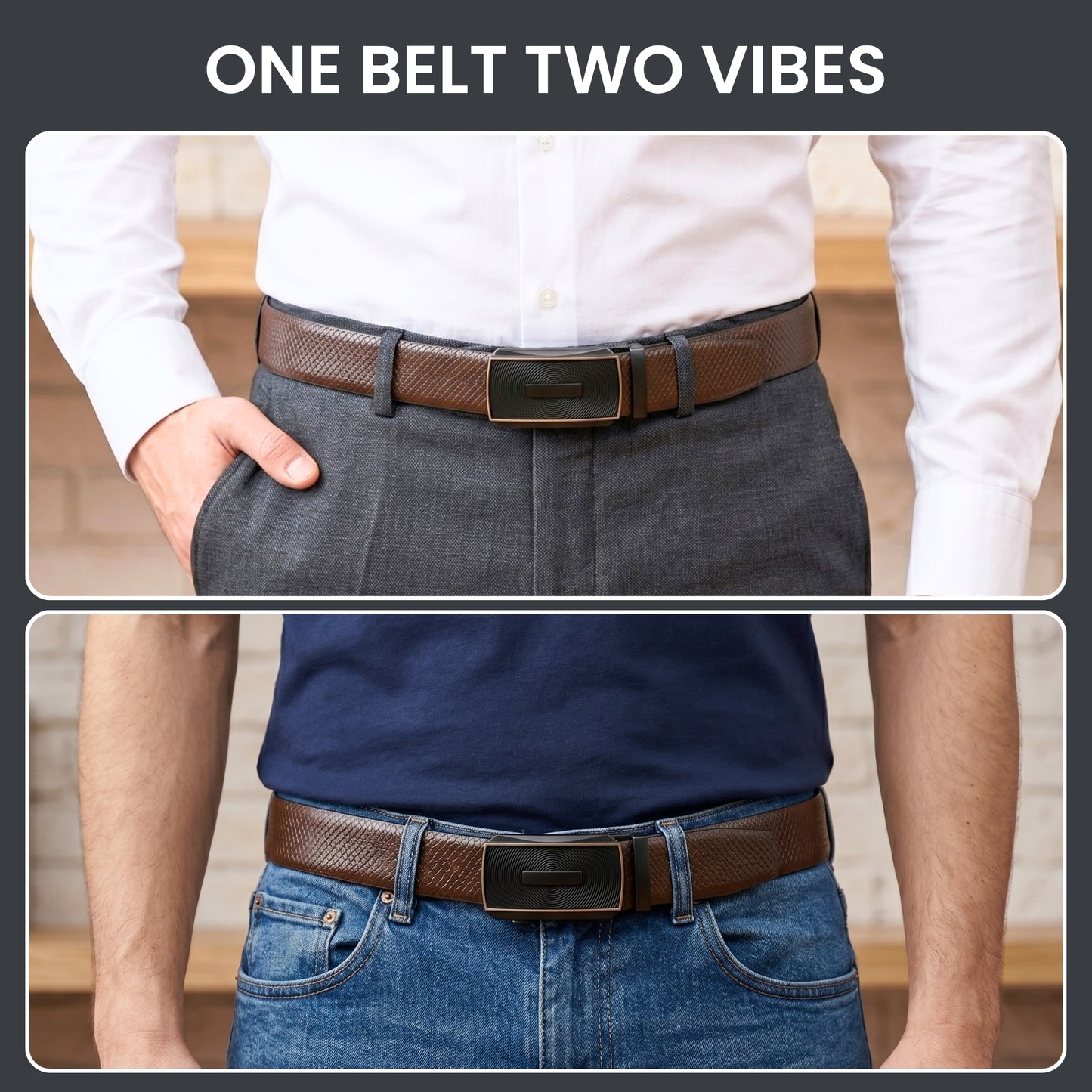 Mens Genuine Leather Belt | 2 in 1 Reversible (Brown & Black) (1 Pc.) - REXVA