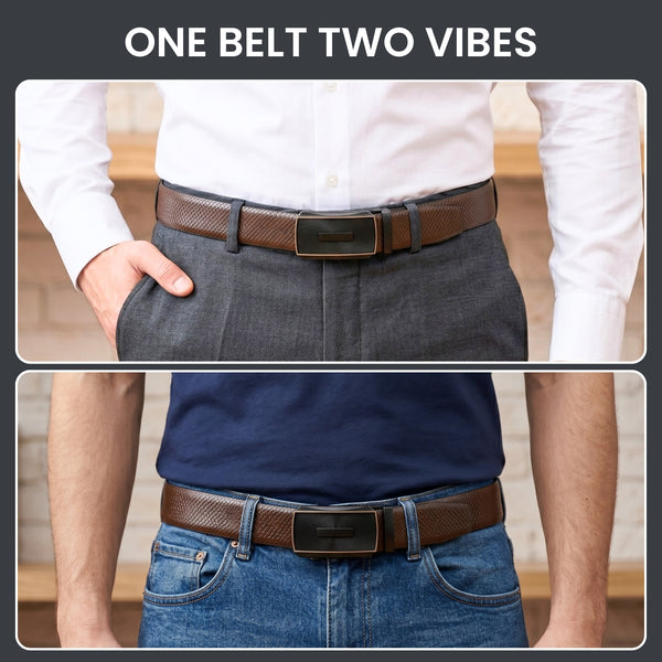 Mens Genuine Leather Belt | 2 in 1 Reversible (Brown & Black) (1 Pc.) - REXVA