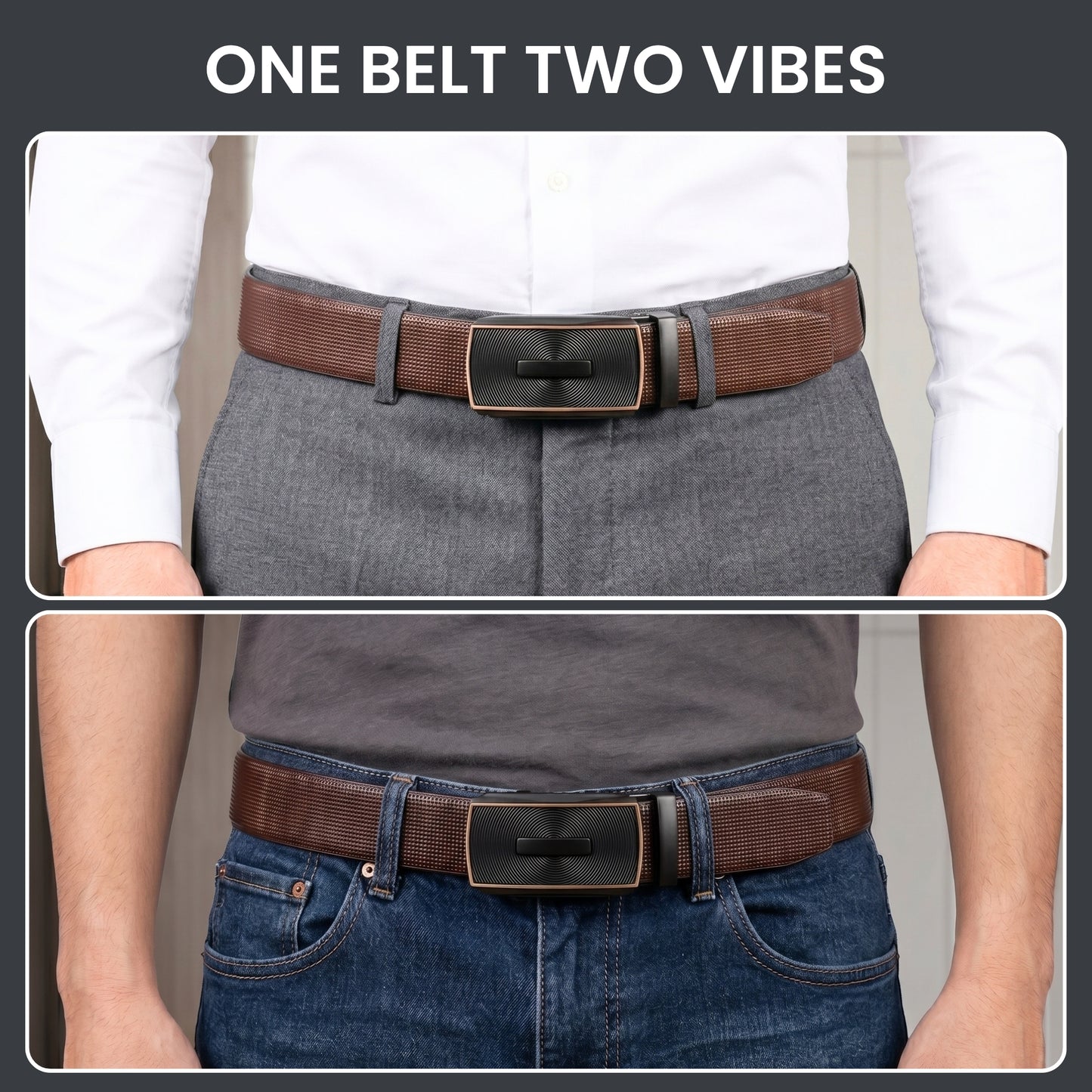 Mens Genuine Leather Belt | 2 in 1 Reversible (Brown & Black) (1 Pc.) - NEXVIOR