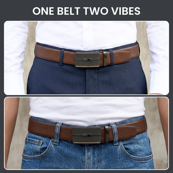 Mens Genuine Leather Belt | 2 in 1 Reversible (Brown & Black) (1 Pc.) - LUXORIC