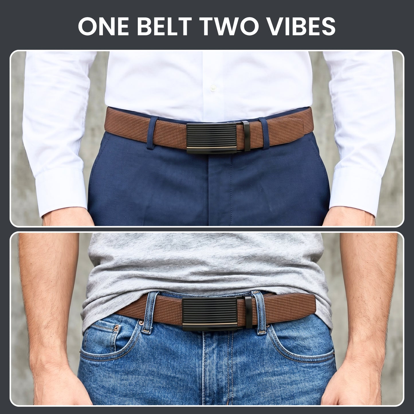 Mens Genuine Leather Belt | 2 in 1 Reversible (Brown & Black) (1 Pc.) - NEXVIOR