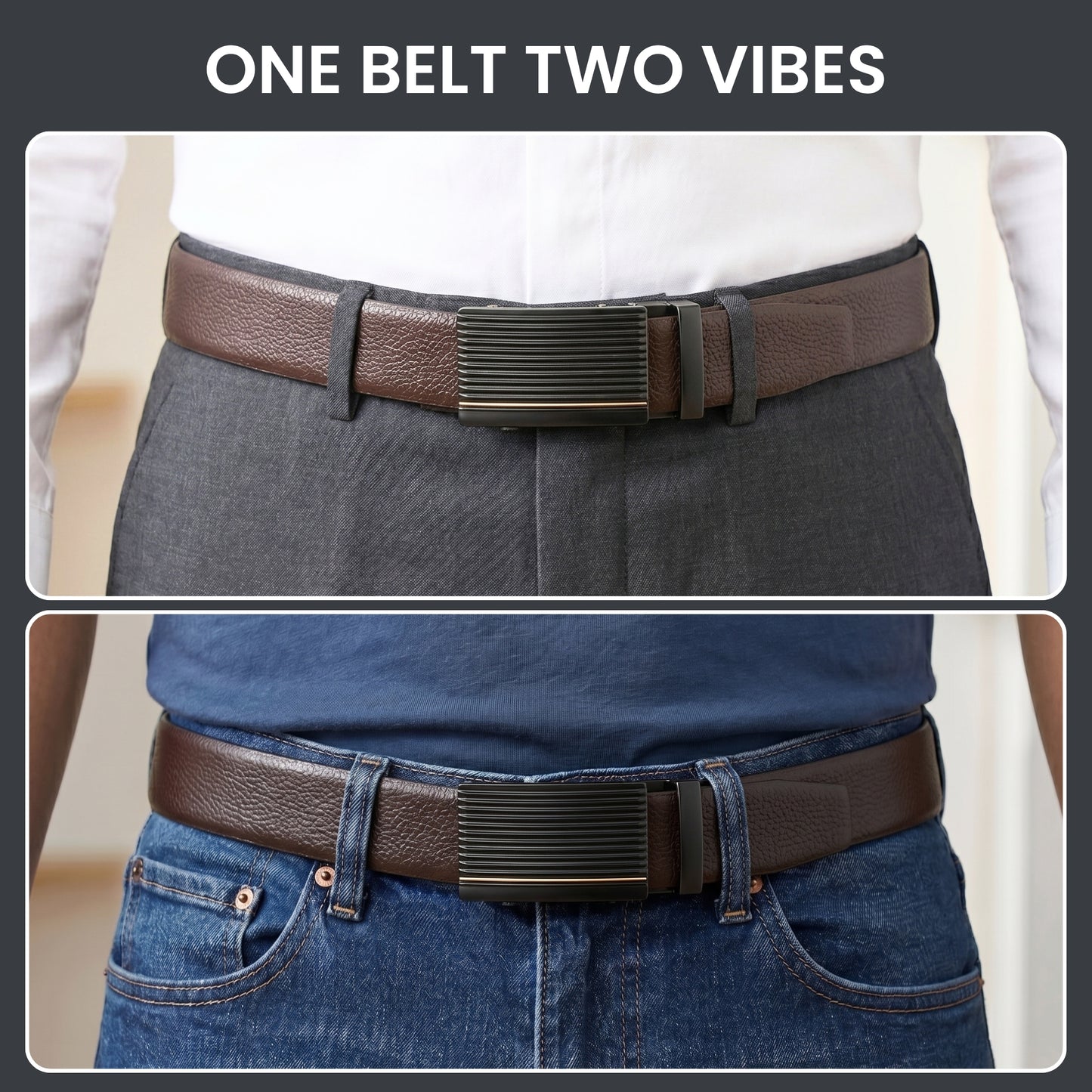 Mens Genuine Leather Belt | 2 in 1 Reversible (Brown & Black) (1 Pc.) - LUXORIC