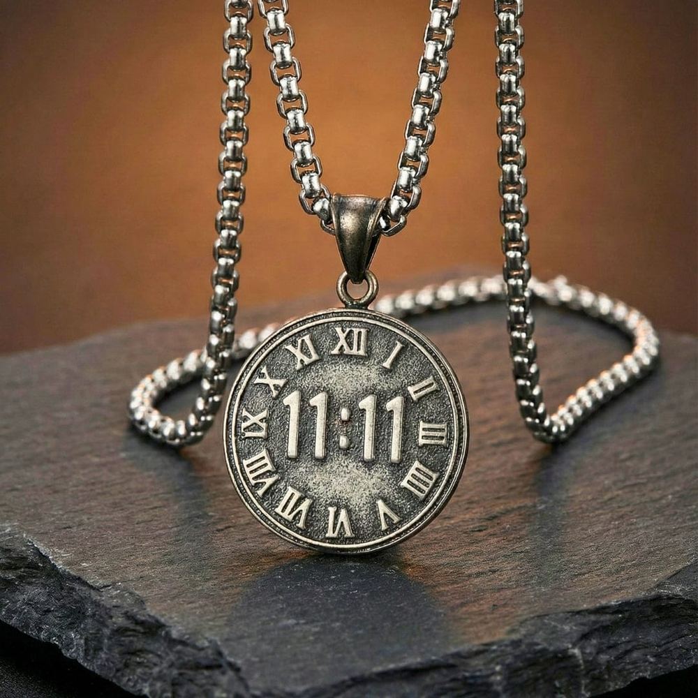 11:11 MANIFESTATION CIRCLE  - 30mm Titanium Steel Pendant with 24inch Round Box 5mm Chain for Men & Boys - THE MEN THING
