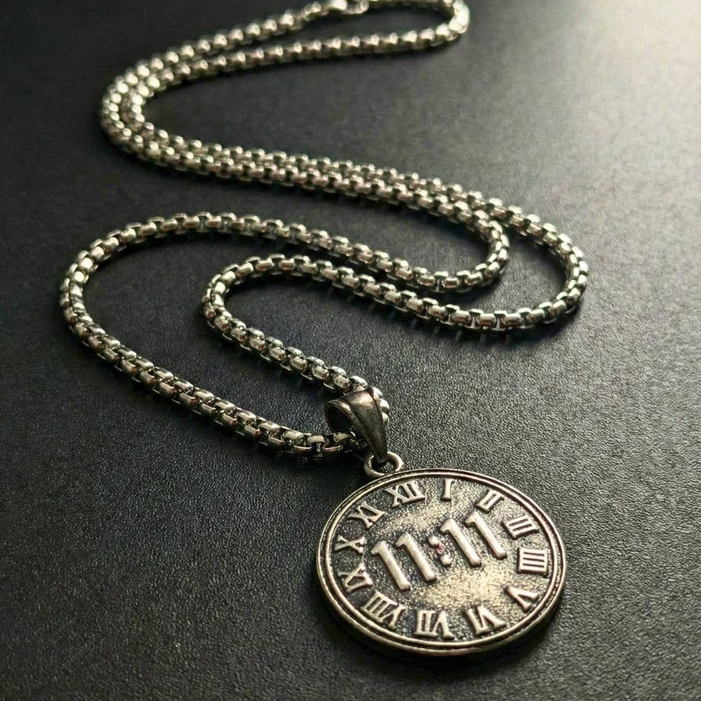 11:11 MANIFESTATION CIRCLE  - 30mm Titanium Steel Pendant with 24inch Round Box 5mm Chain for Men & Boys - THE MEN THING