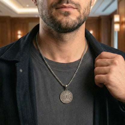 11:11 MANIFESTATION CIRCLE  - 30mm Titanium Steel Pendant with 24inch Round Box 5mm Chain for Men & Boys - THE MEN THING
