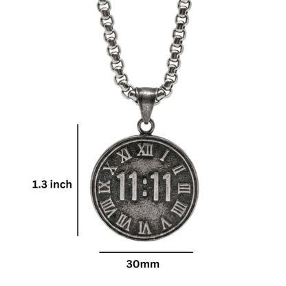 11:11 MANIFESTATION CIRCLE  - 30mm Titanium Steel Pendant with 24inch Round Box 5mm Chain for Men & Boys - THE MEN THING