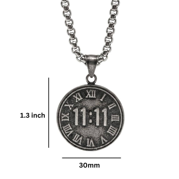 11:11 MANIFESTATION CIRCLE  - 30mm Titanium Steel Pendant with 24inch Round Box 5mm Chain for Men & Boys