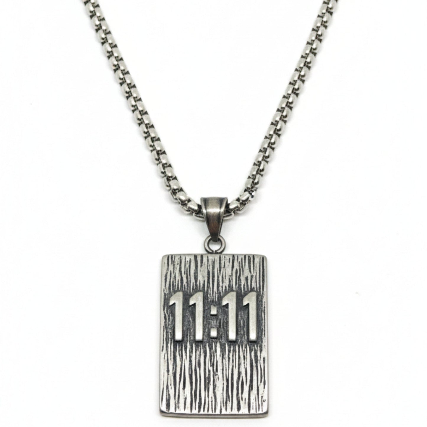 11:11 MANIFESTATION RECTANGLE - 24mm Pure Titanium Steel  Pendant with 24inch Round Box 5mm Chain for Men & Boys - THE MEN THING