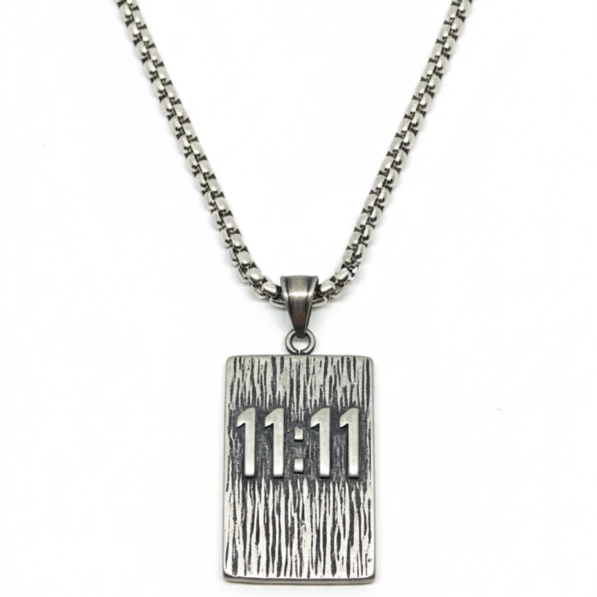 11:11 MANIFESTATION RECTANGLE - 24mm Pure Titanium Steel  Pendant with 24inch Round Box 5mm Chain for Men & Boys - THE MEN THING