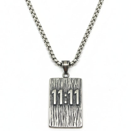 11:11 MANIFESTATION RECTANGLE - 24mm Pure Titanium Steel  Pendant with 24inch Round Box 5mm Chain for Men & Boys - THE MEN THING