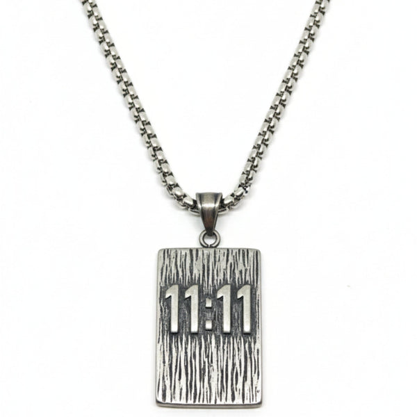 11:11 MANIFESTATION RECTANGLE - 24mm Pure Titanium Steel  Pendant with 24inch Round Box 5mm Chain for Men & Boys