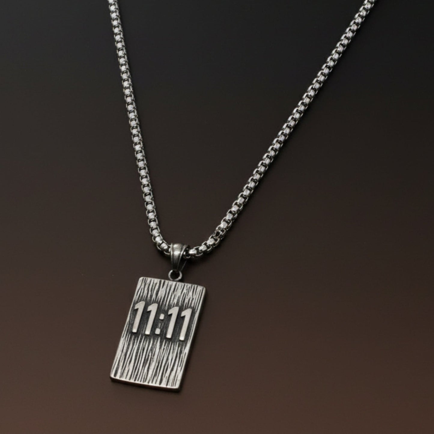 11:11 MANIFESTATION RECTANGLE - 24mm Pure Titanium Steel  Pendant with 24inch Round Box 5mm Chain for Men & Boys - THE MEN THING