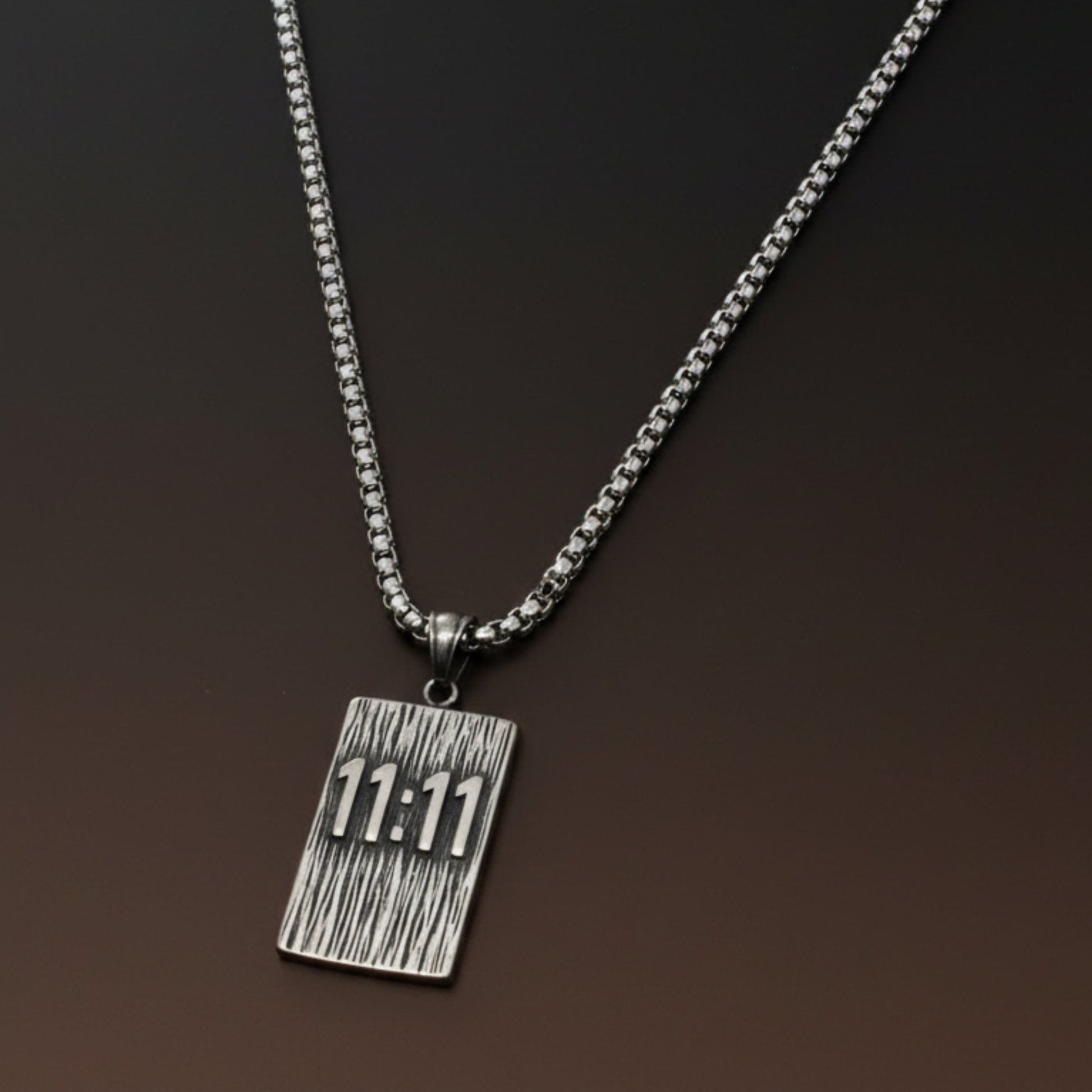11:11 MANIFESTATION RECTANGLE - 24mm Pure Titanium Steel  Pendant with 24inch Round Box 5mm Chain for Men & Boys - THE MEN THING