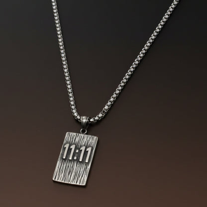 11:11 MANIFESTATION RECTANGLE - 24mm Pure Titanium Steel  Pendant with 24inch Round Box 5mm Chain for Men & Boys - THE MEN THING