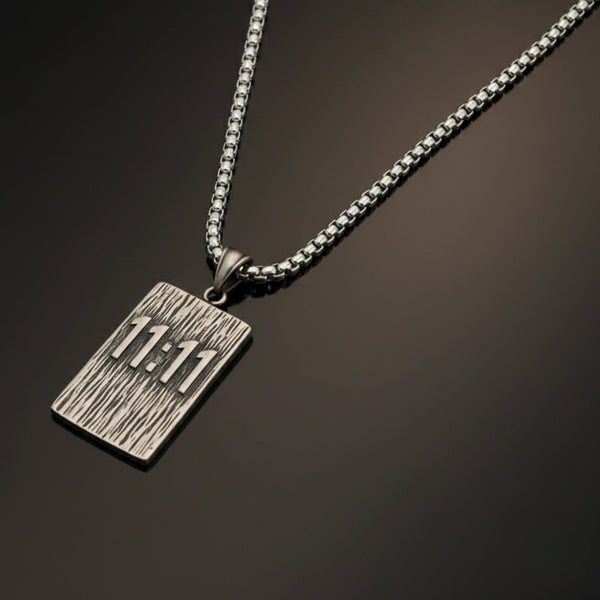 11:11 MANIFESTATION RECTANGLE - 24mm Pure Titanium Steel  Pendant with 24inch Round Box 5mm Chain for Men & Boys