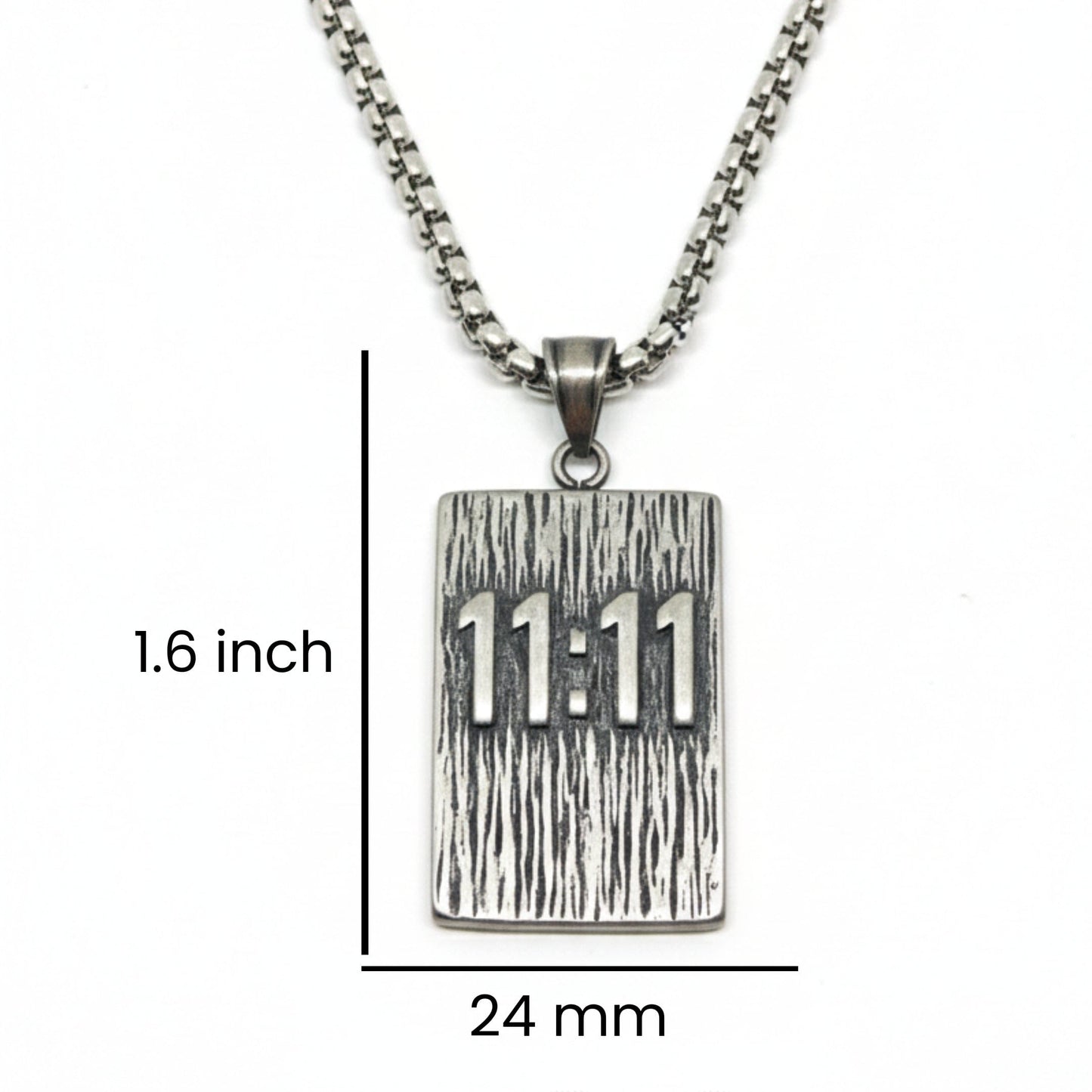 11:11 MANIFESTATION RECTANGLE - 24mm Pure Titanium Steel  Pendant with 24inch Round Box 5mm Chain for Men & Boys - THE MEN THING