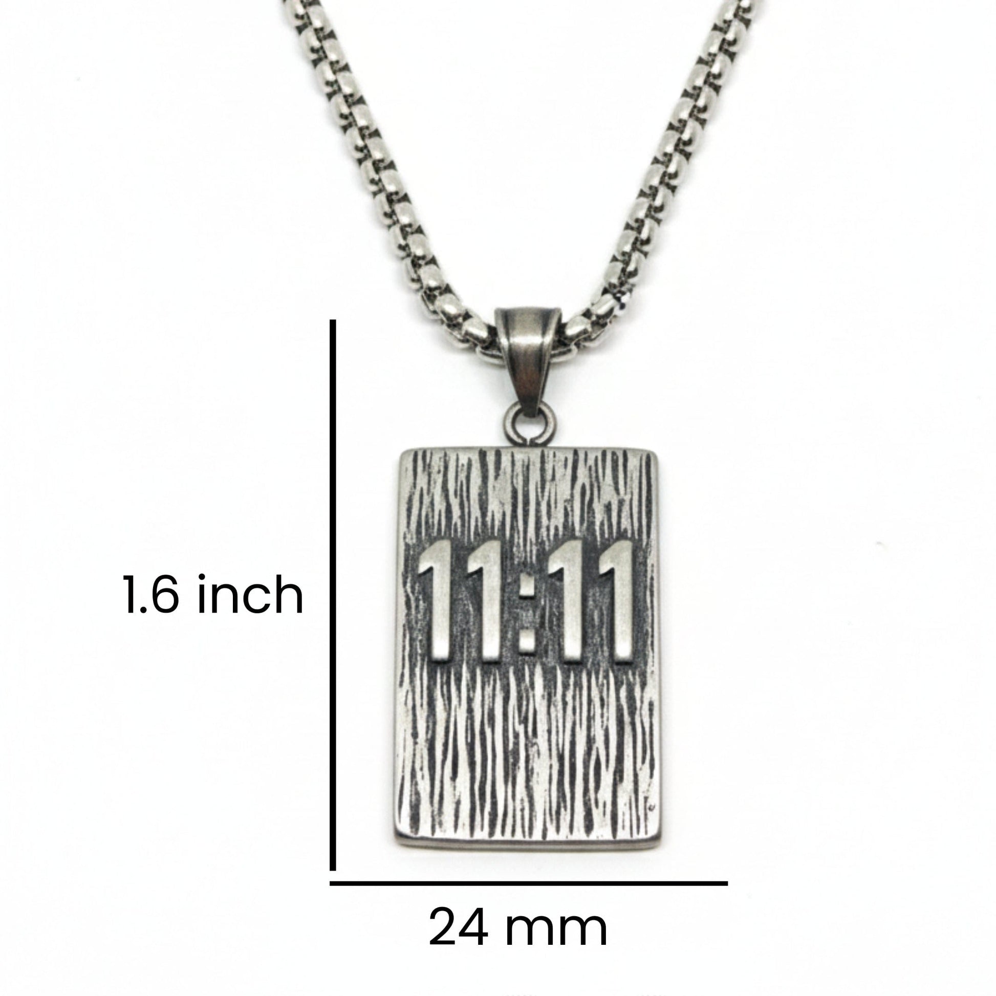 11:11 MANIFESTATION RECTANGLE - 24mm Pure Titanium Steel  Pendant with 24inch Round Box 5mm Chain for Men & Boys - THE MEN THING