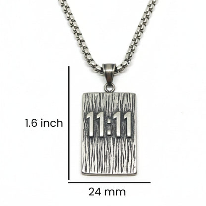 11:11 MANIFESTATION RECTANGLE - 24mm Pure Titanium Steel  Pendant with 24inch Round Box 5mm Chain for Men & Boys - THE MEN THING