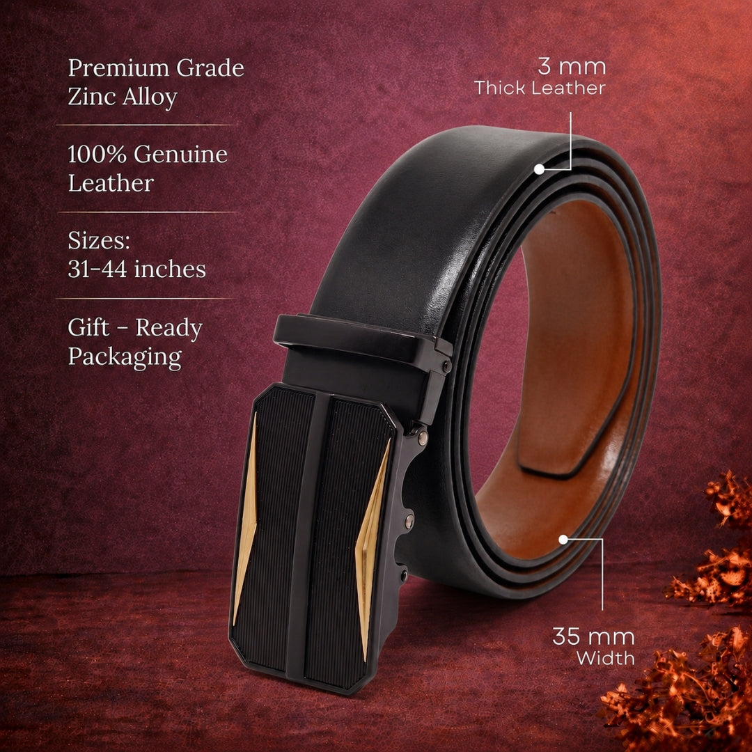 Mens Genuine Leather Belt | 2 in 1 Reversible (Black & Brown) (1 Pc.) - VELARO