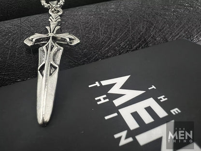 THE MEN THING Alloy Sword Pendant with Pure Stainless Steel 24inch Chain for Men, American trending Style - Round Box Chain & Pendant for Men & Boys