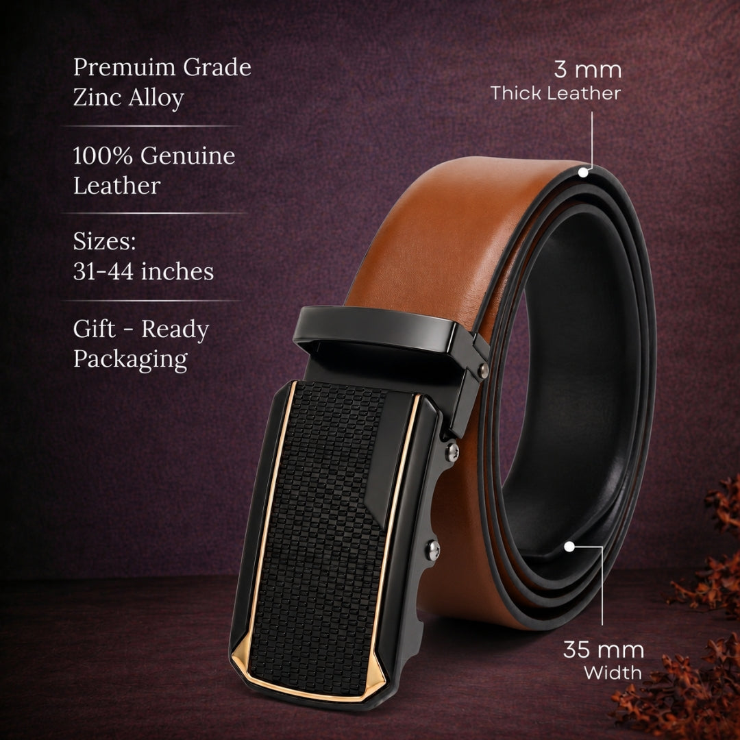 Mens Genuine Leather Belt | 2 in 1 Reversible (Brown & Black) (1 Pc.) - VELARO