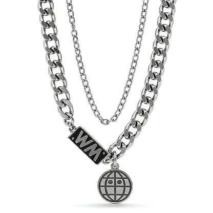 WORLD GRID - 13mm Titanium Steel Pendant with 18inch to 20inch Adjustable Cable Chain for Men & Boys