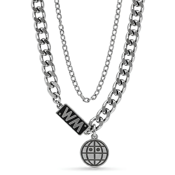 WORLD GRID - 13mm Titanium Steel Pendant with 18inch to 20inch Adjustable Cable Chain for Men & Boys