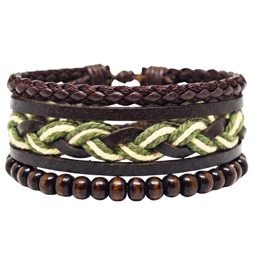 MOSS RIDGE - 3Pcs Genuine Leather Adjustable Bracelets Set for Men & Boys