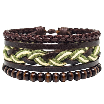 MOSS RIDGE - 3Pcs Genuine Leather Adjustable Bracelets Set for Men & Boys