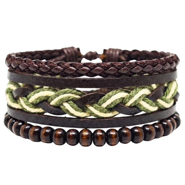 MOSS RIDGE - 3Pcs Genuine Leather Adjustable Bracelets Set for Men & Boys