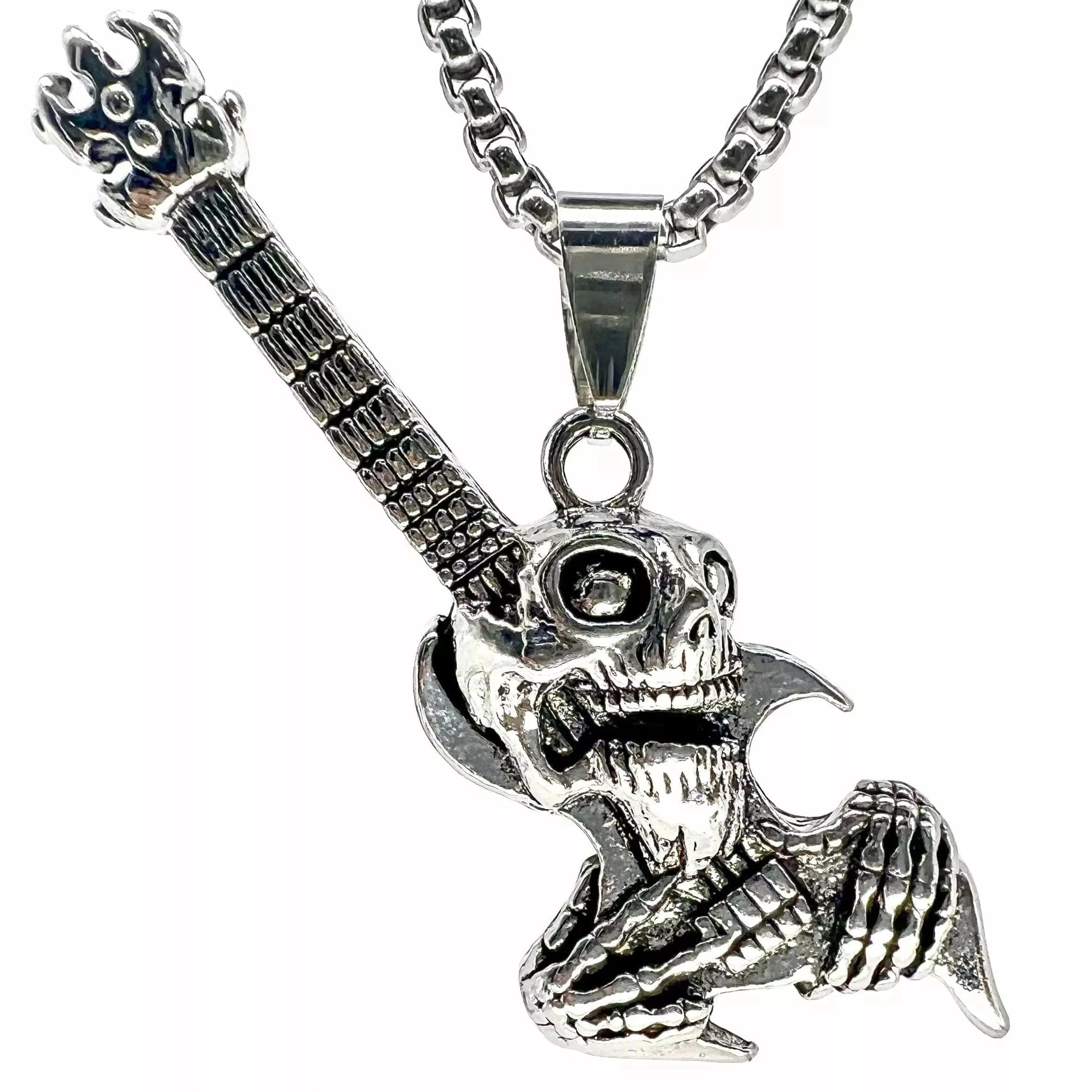 THE MEN THING Alloy Guitar Pendant with Pure Stainless Steel 24inch Chain for Men, European trending Style - Round Box Chain & Pendant for Men & Boy