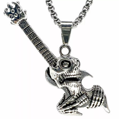 THE MEN THING Alloy Guitar Pendant with Pure Stainless Steel 24inch Chain for Men, European trending Style - Round Box Chain & Pendant for Men & Boy