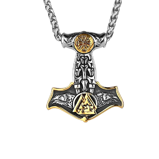 VIKING THOR MJOLNIR GOLD - Pure Titanium Steel Necklace with 24 inch Chain for Men & Boys