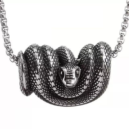 THE MEN THING Alloy Coiled Snake Pendant with Pure Stainless Steel 24inch Chain for Men, European trending Style - Round Box Chain & Pendant for Men & Boy