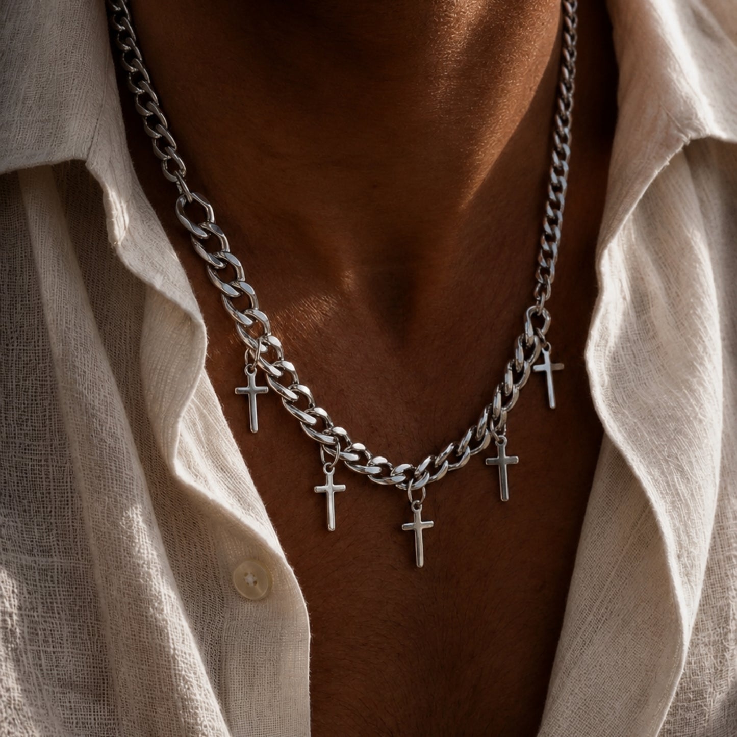 MULTI CROSS LINK - 11mm Titanium Steel Pendant with 7mm Chain for Men & Boys - 24 inch