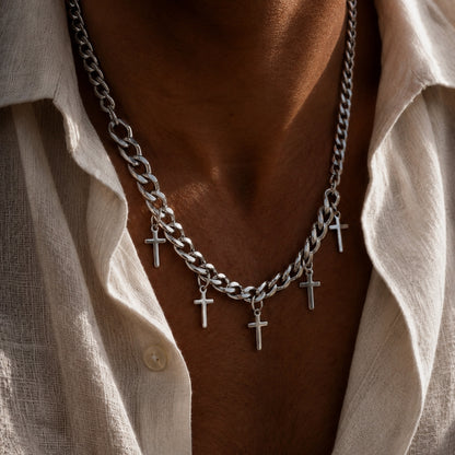 MULTI CROSS LINK - 11mm Titanium Steel Pendant with 7mm Chain for Men & Boys - 24 inch