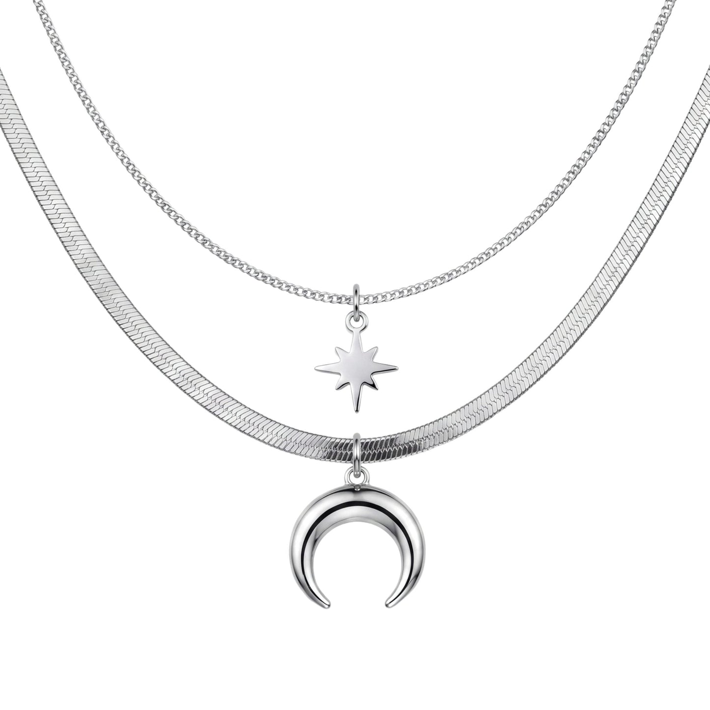 LUNAR STAR - 17mm Titanium Steel Pendant with 15inch to 17inch Adjustable Cable Chain for Men & Boys