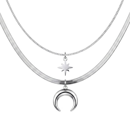 LUNAR STAR - 17mm Titanium Steel Pendant with 15inch to 17inch Adjustable Cable Chain for Men & Boys