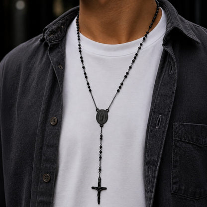 MIRACULOUS ROSARY - BLACK- 21mm Titanium Steel Pendant with 38inch Chain for Men & Boys