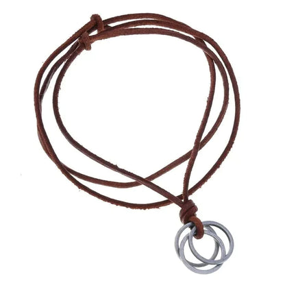 Triwheel Brown - Vintage Alloy Wind Round Pendant With Adjustable Pure Leather Cord Necklace For Men