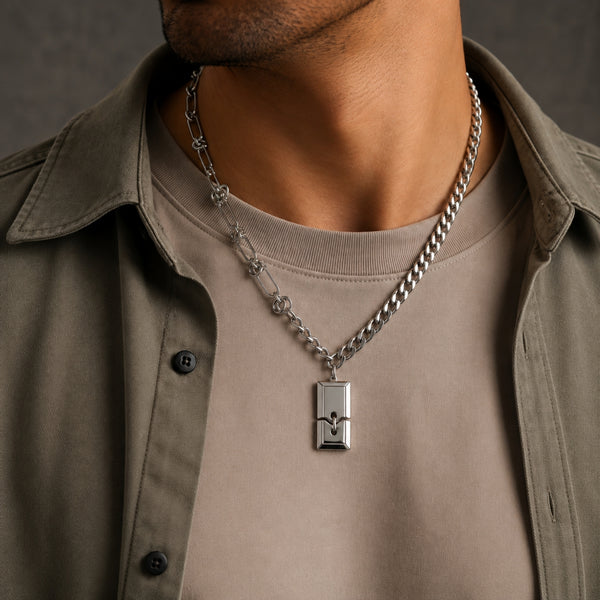 SPLIT TAG - 13mm Titanium Steel Pendant with 9mm Chain for Men & Boys (22 to 24 inch)