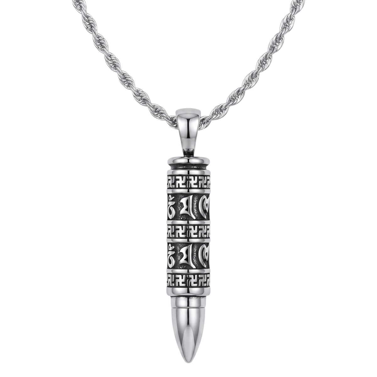 MANTRA BULLET - 11mm Pure Titanium Steel Pendant with 23inch Twisted Rope 4mm Chain for Men & Boys