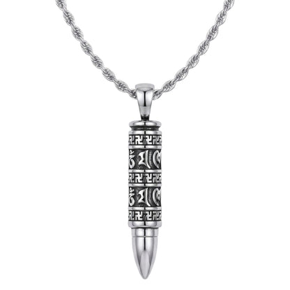 MANTRA BULLET - 11mm Pure Titanium Steel Pendant with 23inch Twisted Rope 4mm Chain for Men & Boys