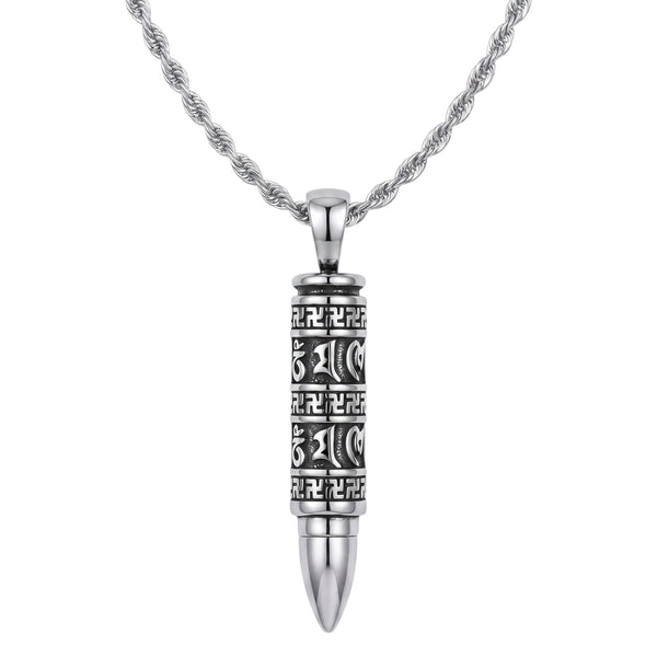 MANTRA BULLET - 11mm Pure Titanium Steel Pendant with 23inch Twisted Rope 4mm Chain for Men & Boys
